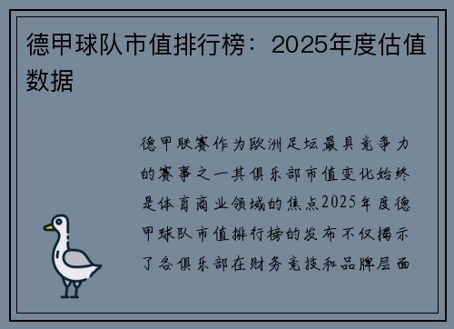 德甲球队市值排行榜：2025年度估值数据